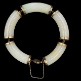 Estate 18K yellow gold natural white jade bracelet