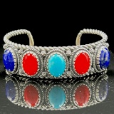 Estate Relios sterling silver lapis lazuli & howlite multi-colored rope cuff bracelet