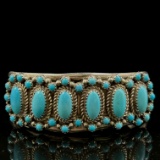 Estate Native American sterling silver turquoise cluster cuff bracelet