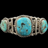 Estate Native American sterling silver turquoise 3-stone cuff bracelet