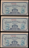 Lot of 3 consecutive serial-numbered 1936 Consejo de Asturias y Leon, Spain 25 centimos banknotes