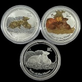 Lot of 3 2008 Australia silver $1 Year of the Mouse coins