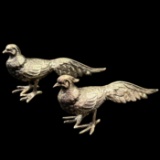 Pair of antique unmarked sterling silver gamebirds