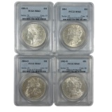 Investor lot of 4 different white certified MS63 U.S. Morgan silver dollars