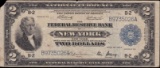 1918 U.S. $2 large size blue seal Federal Reserve Bank of New York national currency banknote