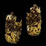 Pair of estate 14K yellow gold Byzantine hoop earrings