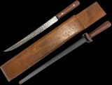 Estate Warther knife & hone with wooden handles in wooden sheath