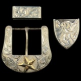 Estate Elk Creek sterling silver & 14K yellow gold filled lone star belt buckle set