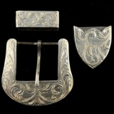 Estate Elk Creek sterling silver scroll belt buckle set