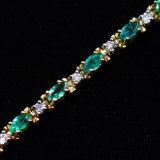 Estate 14K yellow gold diamond & natural emerald bracelet