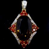 Estate 10K yellow gold diamond, smokey quartz & garnet pendant