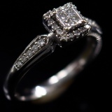 Estate 10K white gold diamond mosaic ring