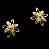 Pair of estate 14K yellow gold flower earrings