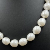 Estate cultured fresh-water white pearl necklace with 14K white gold clasp