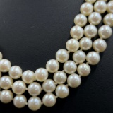 Vintage 3-strand cultured pearl necklace with 14K yellow gold flower clasp