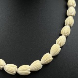 Vintage genuine ivory carved tulip bead necklace