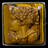 Vintage unmarked 10K yellow gold tiger's eye cameo pin