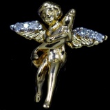 Estate 14K yellow gold diamond Cupid & the Dolphin pendant