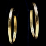 Pair of estate 14K yellow gold Greek-key hoop earrings