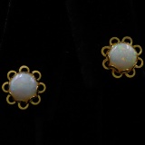 Pair of estate 14K yellow gold opal stud earrings