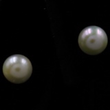 Pair of estate 14K yellow gold Akoya pearl stud earrings