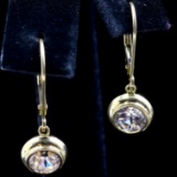 Pair of estate 14K yellow gold cubic zirconia dangle drop earrings