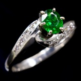 Vintage 14K white gold diamond & tsavorite ring