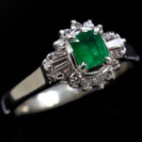 Vintage .900 platinum diamond & natural emerald ring