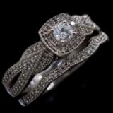 Estate 10K white gold diamond wedding set