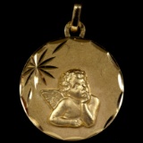 Estate 18K yellow gold round cherub medallion