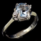 Estate 10K white gold diamond & aquamarine ring