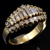 Estate 14K yellow gold diamond 3-row ring