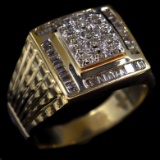 Estate 10K yellow gold diamond signet ring