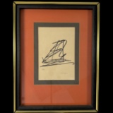 Framed President John F. Kennedy sailboat doodle lithograph