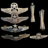 Lot of 7 mid-20th century sterling silver Army Air Corp aviator & rocketeer pins