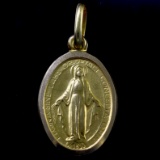 Estate 18K yellow gold oval Virgin Mary pendant