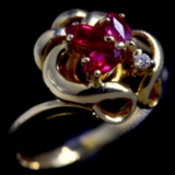 Estate 14K yellow gold diamond & ruby ring