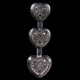 Estate 10K white gold diamond 3-tiered heart pendant