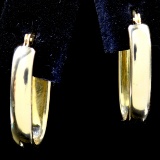 Pair of estate 18K yellow gold elongated hoop earrings