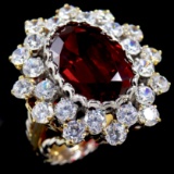 Estate unmarked 14K gold 2-tone CZ & ruby simulant cocktail ring