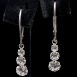 Pair of estate 14K white gold CZ dangle drop earrings