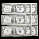 Lot of 3 sets of 3 consecutive serial-numbered 1957 & 1957B U.S. $1 blue seal silver certificates