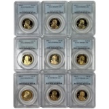 Continuous run of 9 certified 2000-S to 2008-S U.S. proof Sacagawea Native American dollars