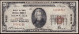 1929 U.S. $20 Marine National Exchange Bank of Milwaukee [WI] brown seal national currency banknote