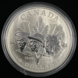 Rare 2005 Canada WWII silver $5 commemorative with maple leaf privy marks