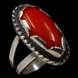 Estate Native American sterling silver red coral ring