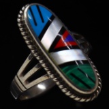 Estate Native American sterling silver stone inlay ring