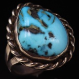 Estate Native American sterling silver natural turquoise ring