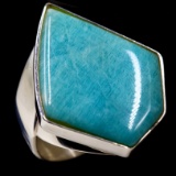 Estate sterling silver bezel set geometric amazonite ring