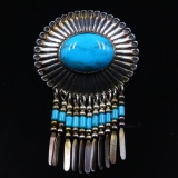 Estate Native American sterling silver & turquoise concho pin/pendant
